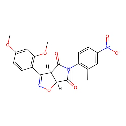 (3aR,6aS)-3-(2,4-dimethoxyphenyl)-5-(2-methyl-4-nitrophenyl)-3a,6a-dihydropyrrolo[3,4-d][1,2]oxazole-4,6-dione structure