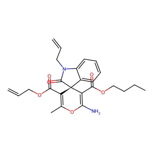 (S)-5'-allyl 3'-butyl 1-allyl-2'-amino-6'-methyl-2-oxospiro[indoline-3,4'-pyran]-3',5'-dicarboxylate structure