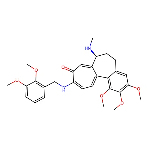 (7S)-10-[(2,3-dimethoxybenzyl)amino]-1,2,3-trimethoxy-7-(methylamino)-6,7-dihydrobenzo[a]heptalen-9(5H)-one structure