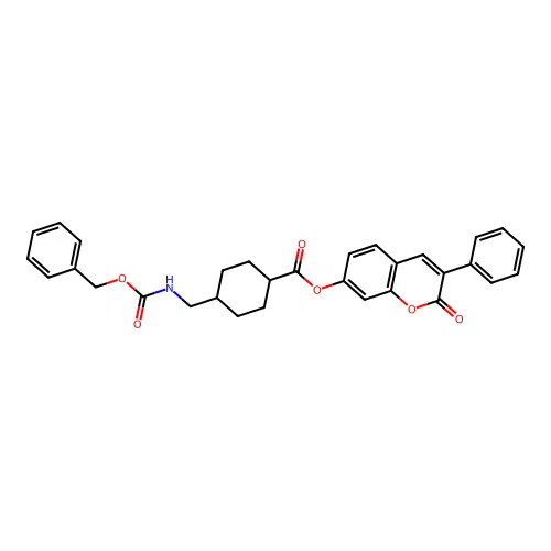 (2-oxo-3-phenyl-chromen-7-yl) 4-(phenylmethoxycarbonylaminomethyl)cyclohexane-1-carboxylate structure