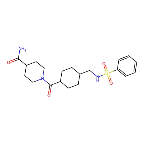 1-[4-(benzenesulfonamidomethyl)cyclohexanecarbonyl]piperidine-4-carboxamide structure