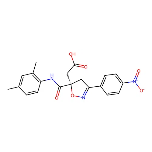 2-[(5S)-5-[(2,4-dimethylphenyl)carbamoyl]-3-(4-nitrophenyl)-4H-1,2-oxazol-5-yl]acetic Acid structure
