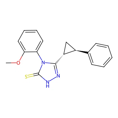 4-((R)-2-methoxyphenyl)-5-((1R,2R)-2-phenylcyclopropyl)-4H-1,2,4-triazole-3-thiol structure