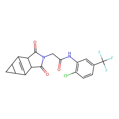 N-[2-chloro-5-(trifluoromethyl)phenyl]-2-(1,3-dioxooctahydro-4,6-ethenocyclopropa[f]isoindol-2(1H)-yl)acetamide structure