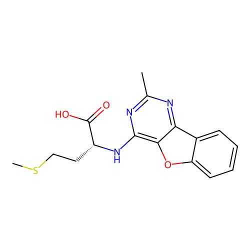 (2R)-2-[(2-methyl-[1]benzofuro[3,2-d]pyrimidin-4-yl)amino]-4-methylsulfanylbutanoic acid structure