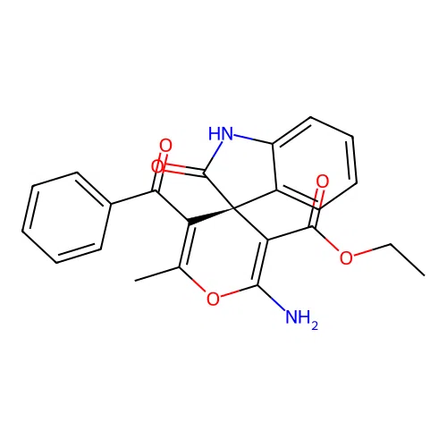 (S)-ethyl 2'-amino-5'-benzoyl-6'-methyl-2-oxospiro[indoline-3,4'-pyran]-3'-carboxylate structure