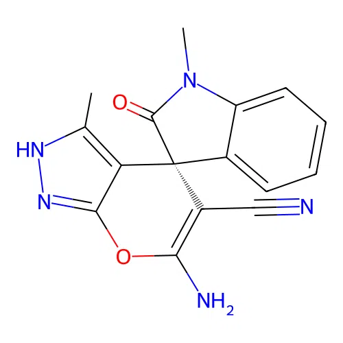 (4R)-6-amino-1',3-dimethyl-2'-oxospiro[2H-pyrano[2,3-c]pyrazole-4,3'-indole]-5-carbonitrile structure