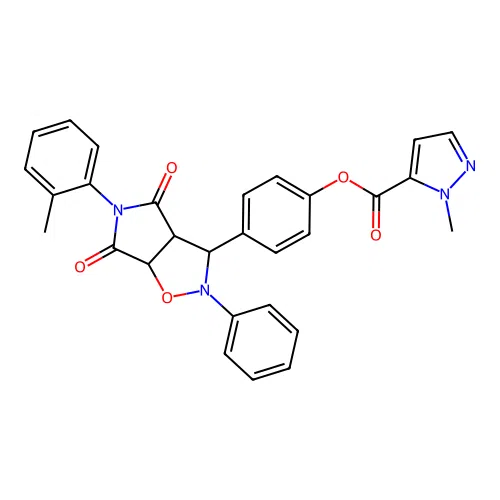[4-[5-(2-methylphenyl)-4,6-dioxo-2-phenyl-3a,6a-dihydro-3H-pyrrolo[3,4-d][1,2]oxazol-3-yl]phenyl] 2-methylpyrazole-3-carboxylate structure