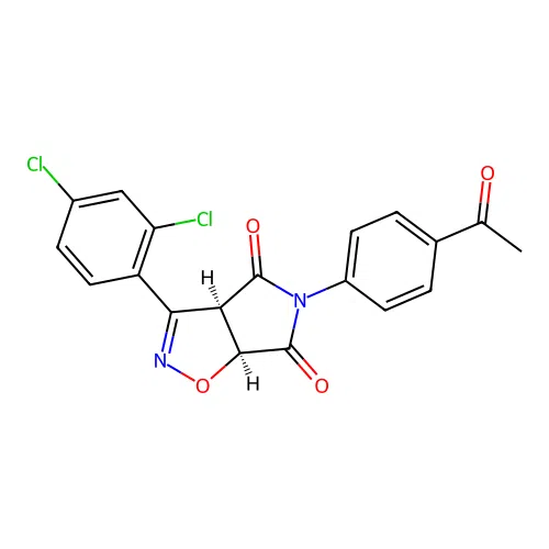 (3aR,6aS)-5-(4-acetylphenyl)-3-(2,4-dichlorophenyl)-3a,6a-dihydropyrrolo[3,4-d][1,2]oxazole-4,6-dione structure