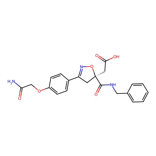 (S)-2-(3-(4-(2-amino-2-oxoethoxy)phenyl)-5-(benzylcarbamoyl)-4,5-dihydroisoxazol-5-yl)acetic acid structure