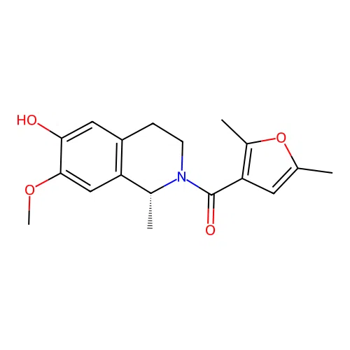 (2,5-dimethylfuran-3-yl)-[(1R)-6-hydroxy-7-methoxy-1-methyl-3,4-dihydro-1H-isoquinolin-2-yl]methanone structure