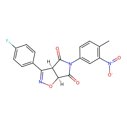 (3aR,6aS)-3-(4-fluorophenyl)-5-(4-methyl-3-nitrophenyl)-3a,6a-dihydropyrrolo[3,4-d][1,2]oxazole-4,6-dione structure