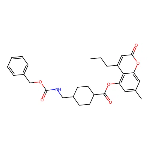 (1r,4r)-7-methyl-2-oxo-4-propyl-2H-chromen-5-yl 4-((((benzyloxy)carbonyl)amino)methyl)cyclohexanecarboxylate structure
