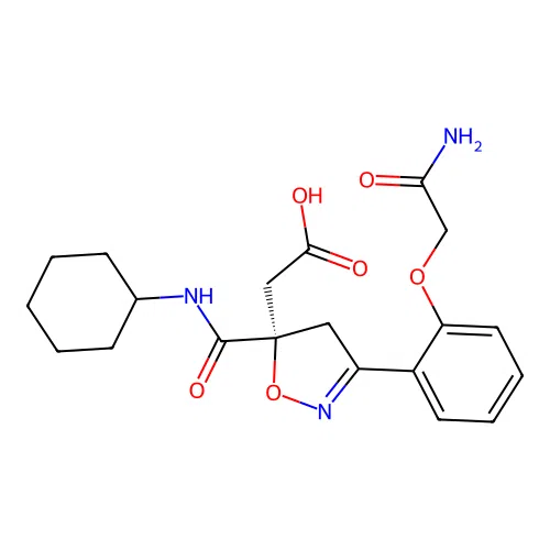 (S)-2-(3-(2-(2-amino-2-oxoethoxy)phenyl)-5-(cyclohexylcarbamoyl)-4,5-dihydroisoxazol-5-yl)acetic acid structure