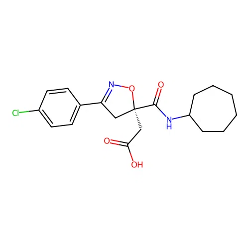 2-[(5S)-3-(4-chlorophenyl)-5-(cycloheptylcarbamoyl)-4H-1,2-oxazol-5-yl]acetic Acid structure