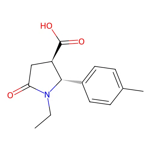 (2R,3R)-1-ethyl-2-(4-methylphenyl)-5-oxopyrrolidine-3-carboxylic acid structure