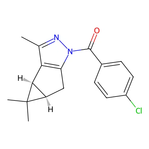 (4-chlorophenyl)((3bS,4aR)-3,4,4-trimethyl-3b,4,4a,5-tetrahydro-1H-cyclopropa[3,4]cyclopenta[1,2-c]pyrazol-1-yl)methanone structure
