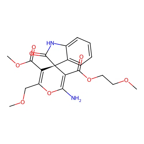 (S)-3'-(2-methoxyethyl) 5'-methyl 2'-amino-6'-(methoxymethyl)-2-oxospiro[indoline-3,4'-pyran]-3',5'-dicarboxylate structure