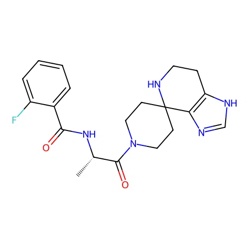 (S)-2-fluoro-N-(1-oxo-1-(1,5,6,7-tetrahydrospiro[imidazo[4,5-c]pyridine-4,4'-piperidin]-1'-yl)propan-2-yl)benzamide structure