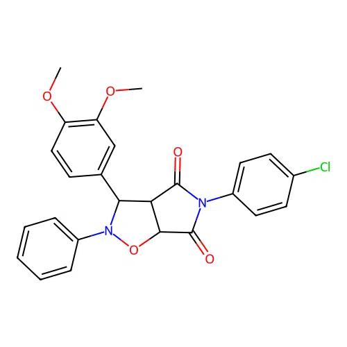 5-(4-chlorophenyl)-3-(3,4-dimethoxyphenyl)-2-phenyl-3a,6a-dihydro-3H-pyrrolo[3,4-d][1,2]oxazole-4,6-dione structure