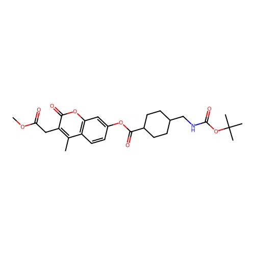 (1r,4r)-3-(2-methoxy-2-oxoethyl)-4-methyl-2-oxo-2H-chromen-7-yl 4-(((tert-butoxycarbonyl)amino)methyl)cyclohexanecarboxylate structure