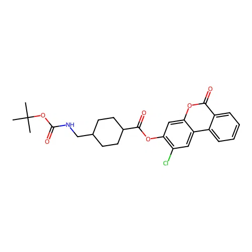 (1r,4r)-2-chloro-6-oxo-6H-benzo[c]chromen-3-yl 4-(((tert-butoxycarbonyl)amino)methyl)cyclohexanecarboxylate structure