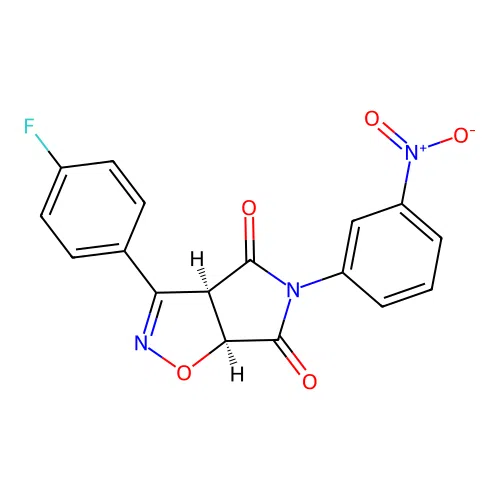 (3aR,6aS)-3-(4-fluorophenyl)-5-(3-nitrophenyl)-3a,6a-dihydropyrrolo[3,4-d][1,2]oxazole-4,6-dione structure