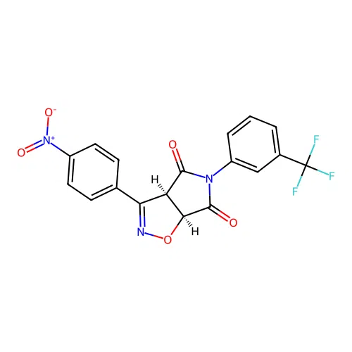 (3aR,6aS)-3-(4-nitrophenyl)-5-(3-(trifluoromethyl)phenyl)-3aH-pyrrolo[3,4-d]isoxazole-4,6(5H,6aH)-dione structure