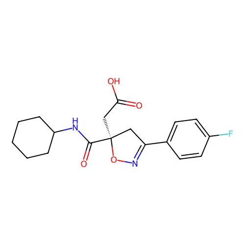2-[(5S)-5-(cyclohexylcarbamoyl)-3-(4-fluorophenyl)-4H-1,2-oxazol-5-yl]acetic Acid structure
