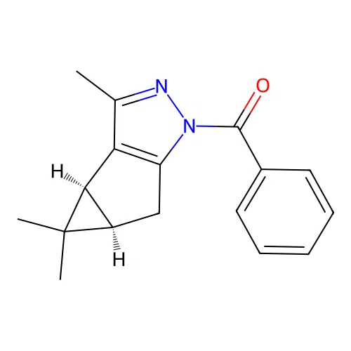 phenyl((3bS,4aR)-3,4,4-trimethyl-3b,4,4a,5-tetrahydro-1H-cyclopropa[3,4]cyclopenta[1,2-c]pyrazol-1-yl)methanone structure