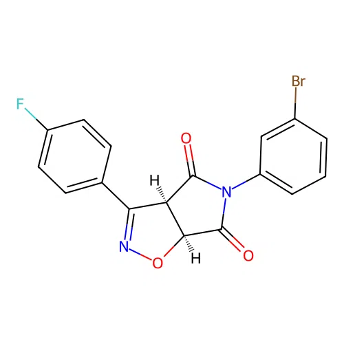 (3aR,6aS)-5-(3-bromophenyl)-3-(4-fluorophenyl)-3a,6a-dihydropyrrolo[3,4-d][1,2]oxazole-4,6-dione structure