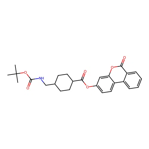 6-oxo-6H-benzo[c]chromen-3-yl 4-{[(tert-butoxycarbonyl)amino]methyl}cyclohexanecarboxylate structure