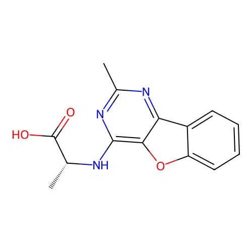 (R)-2-((2-methylbenzofuro[3,2-d]pyrimidin-4-yl)amino)propanoic acid structure