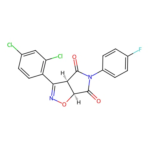 (3aR,6aS)-3-(2,4-dichlorophenyl)-5-(4-fluorophenyl)-3a,6a-dihydropyrrolo[3,4-d][1,2]oxazole-4,6-dione structure