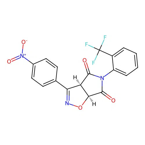 (3aR,6aS)-3-(4-nitrophenyl)-5-(2-(trifluoromethyl)phenyl)-3aH-pyrrolo[3,4-d]isoxazole-4,6(5H,6aH)-dione structure