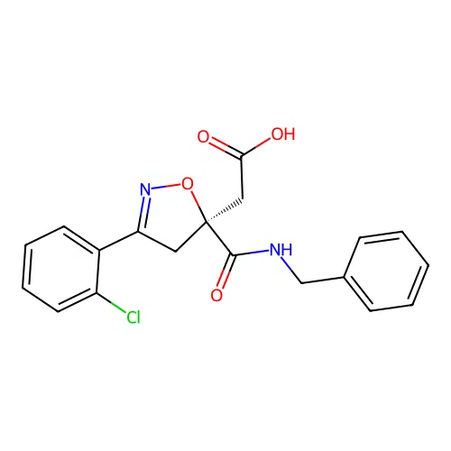 (S)-2-(5-(Benzylcarbamoyl)-3-(2-chlorophenyl)-4,5-dihydroisoxazol-5-yl)acetic acid structure