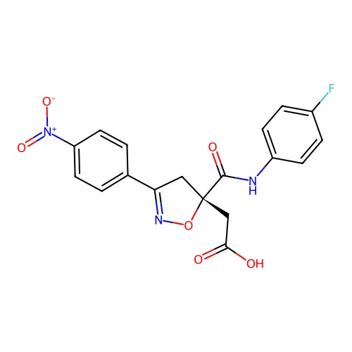 2-[(5S)-5-[(4-fluorophenyl)carbamoyl]-3-(4-nitrophenyl)-4H-1,2-oxazol-5-yl]acetic Acid structure