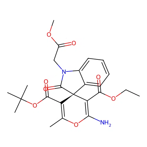 (S)-5'-tert-butyl 3'-ethyl 2'-amino-1-(2-methoxy-2-oxoethyl)-6'-methyl-2-oxospiro[indoline-3,4'-pyran]-3',5'-dicarboxylate structure