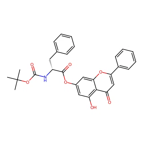 (5-hydroxy-4-oxo-2-phenylchromen-7-yl) (2R)-2-[(2-methylpropan-2-yl)oxycarbonylamino]-3-phenylpropanoate structure