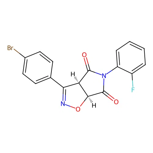 (3aR,6aS)-3-(4-bromophenyl)-5-(2-fluorophenyl)-3a,6a-dihydropyrrolo[3,4-d][1,2]oxazole-4,6-dione structure