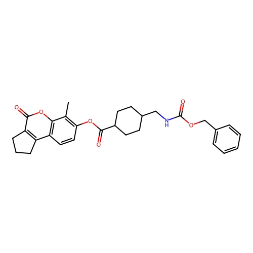 (1r,4r)-6-methyl-4-oxo-1,2,3,4-tetrahydrocyclopenta[c]chromen-7-yl 4-((((benzyloxy)carbonyl)amino)methyl)cyclohexanecarboxylate structure