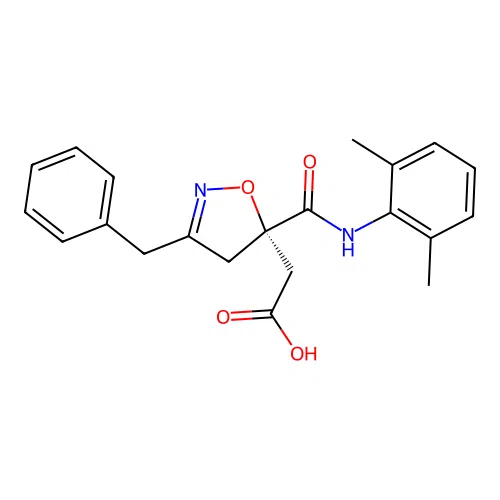 2-[(5S)-3-benzyl-5-[(2,6-dimethylphenyl)carbamoyl]-4H-1,2-oxazol-5-yl]acetic Acid structure