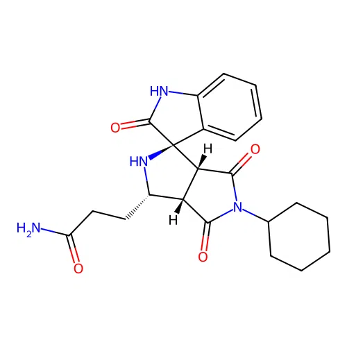 3-((1'R,3'S,3a'S,6a'R)-5'-cyclohexyl-2,4',6'-trioxo-3',3a',4',5',6',6a'-hexahydro-2'H-spiro[indoline-3,1'-pyrrolo[3,4-c]pyrrol]-3'-yl)propanamide structure
