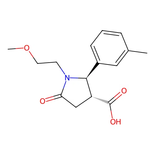 (2R,3R)-1-(2-Methoxy-ethyl)-5-oxo-2-m-tolyl-pyrrolidine-3-carboxylic acid structure