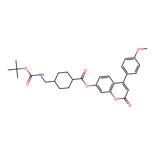 (1r,4r)-4-(4-methoxyphenyl)-2-oxo-2H-chromen-7-yl 4-(((tert-butoxycarbonyl)amino)methyl)cyclohexanecarboxylate structure
