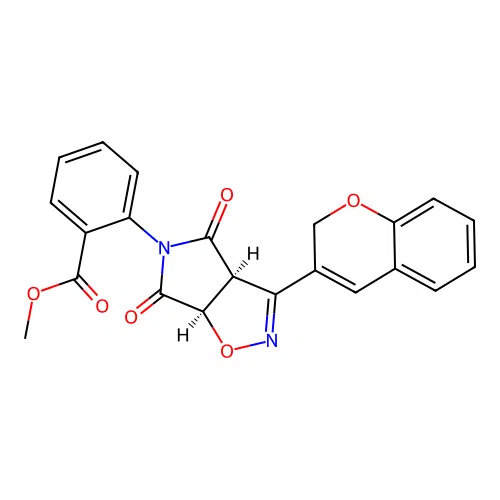 methyl 2-((3aS,6aR)-3-(2H-chromen-3-yl)-4,6-dioxo-6,6a-dihydro-3aH-pyrrolo[3,4-d]isoxazol-5(4H)-yl)benzoate structure