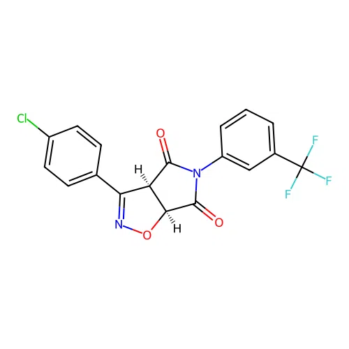 (3aR,6aS)-3-(4-chlorophenyl)-5-(3-(trifluoromethyl)phenyl)-3aH-pyrrolo[3,4-d]isoxazole-4,6(5H,6aH)-dione structure