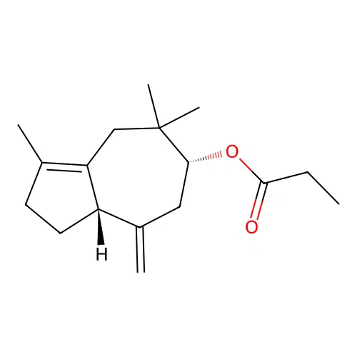 (6R,8aS)-3,5,5-trimethyl-8-methylene-1,2,4,5,6,7,8,8a-octahydroazulen-6-yl propionate structure