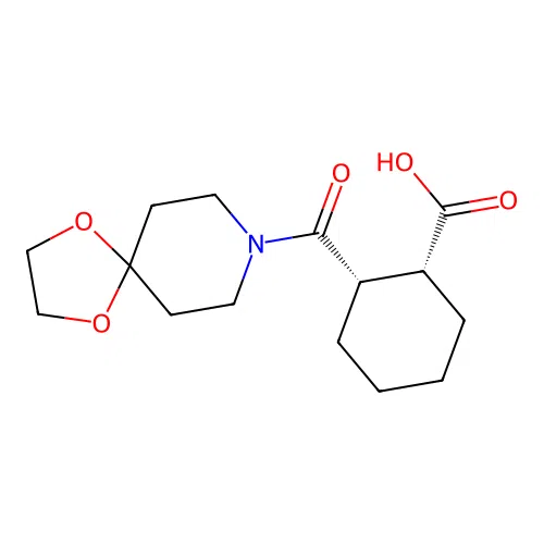 (1R,2S)-2-(1,4-dioxa-8-azaspiro[4.5]dec-8-ylcarbonyl)cyclohexanecarboxylic acid structure
