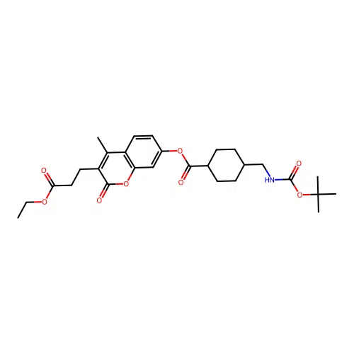 (1r,4r)-3-(3-ethoxy-3-oxopropyl)-4-methyl-2-oxo-2H-chromen-7-yl 4-(((tert-butoxycarbonyl)amino)methyl)cyclohexanecarboxylate structure